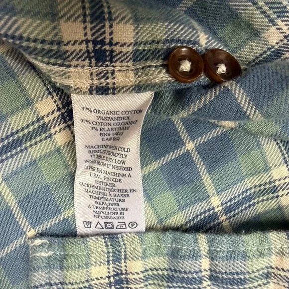 Faherty Shirt Men XL Blue Green Plaid Organic Cotton Flannel Button Summer Blend - Picture 7 of 10